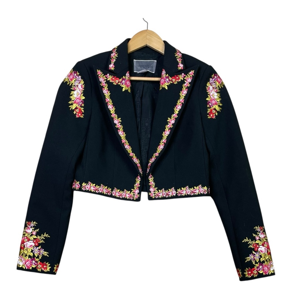 GIAMBATTISTA VALLI X H&M Embroidery Floral Black Blazer Jacket Cropped S EUC
